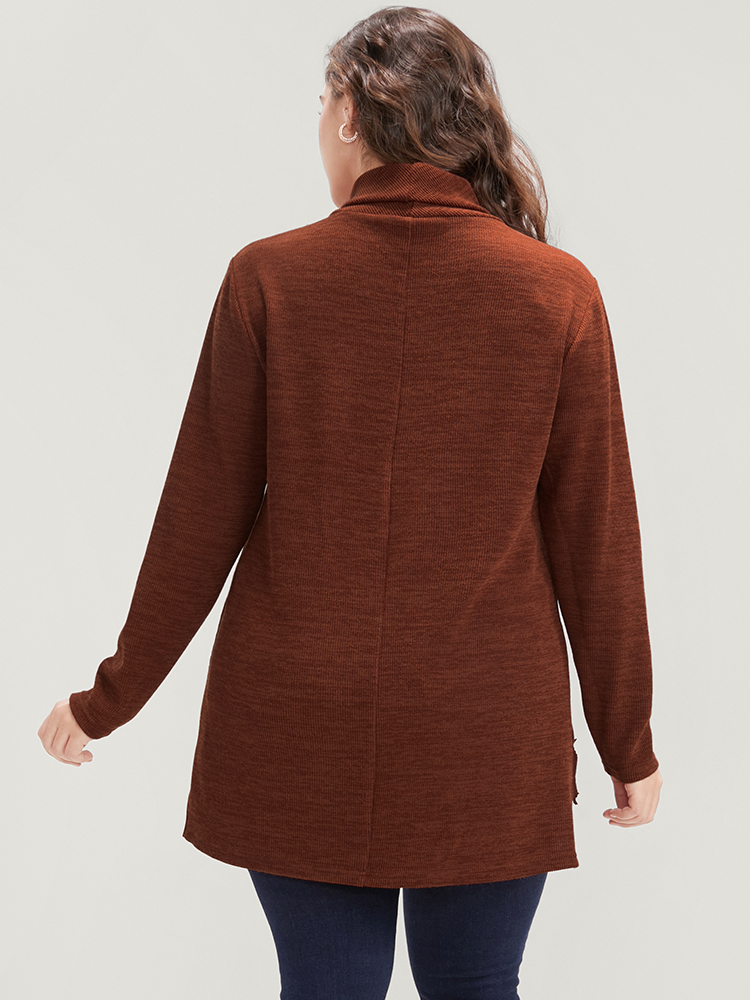 Plus Size Solid Lace Asymmetrical Hem Funnel Neck Sweatshirt Women Russet Elegant Patchwork Turtleneck Dailywear Sweatshirts BloomChic 14-16/1X 