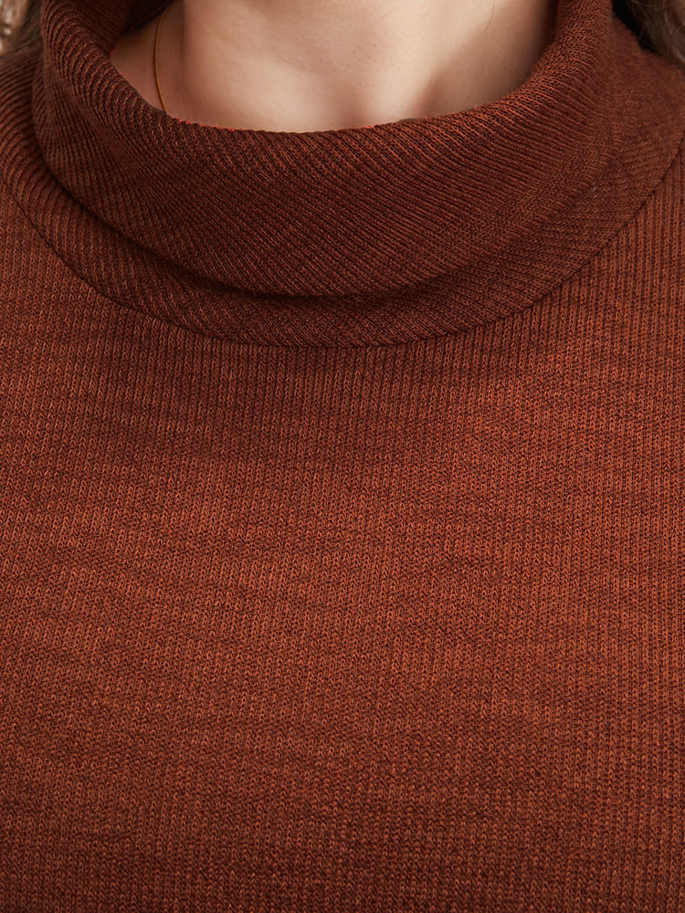 Plus Size Solid Lace Asymmetrical Hem Funnel Neck Sweatshirt Women Russet Elegant Patchwork Turtleneck Dailywear Sweatshirts BloomChic 14-16/1X 