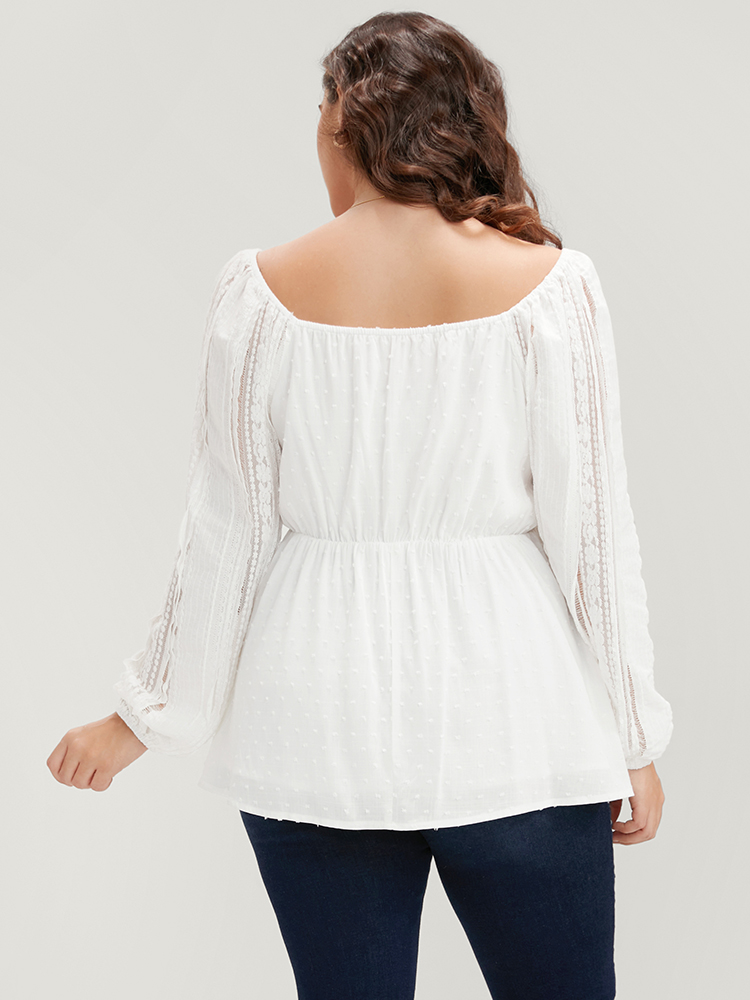 Plus Size Women Dailywear Plain Elastic Waist Lantern Sleeve Long Sleeve V-neck Elegant Blouses BloomChic 