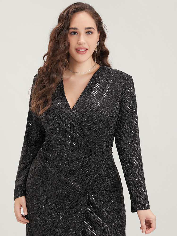 Plus Size Women Party Plain Button Regular Sleeve Long Sleeve V-neck Elegant Blazers BloomChic 