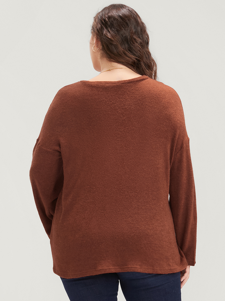 Plus Size Solid Button Up Round Neck Sweatshirt Women Rust Elegant Button Round Neck Dailywear Sweatshirts BloomChic 14-16/1X 