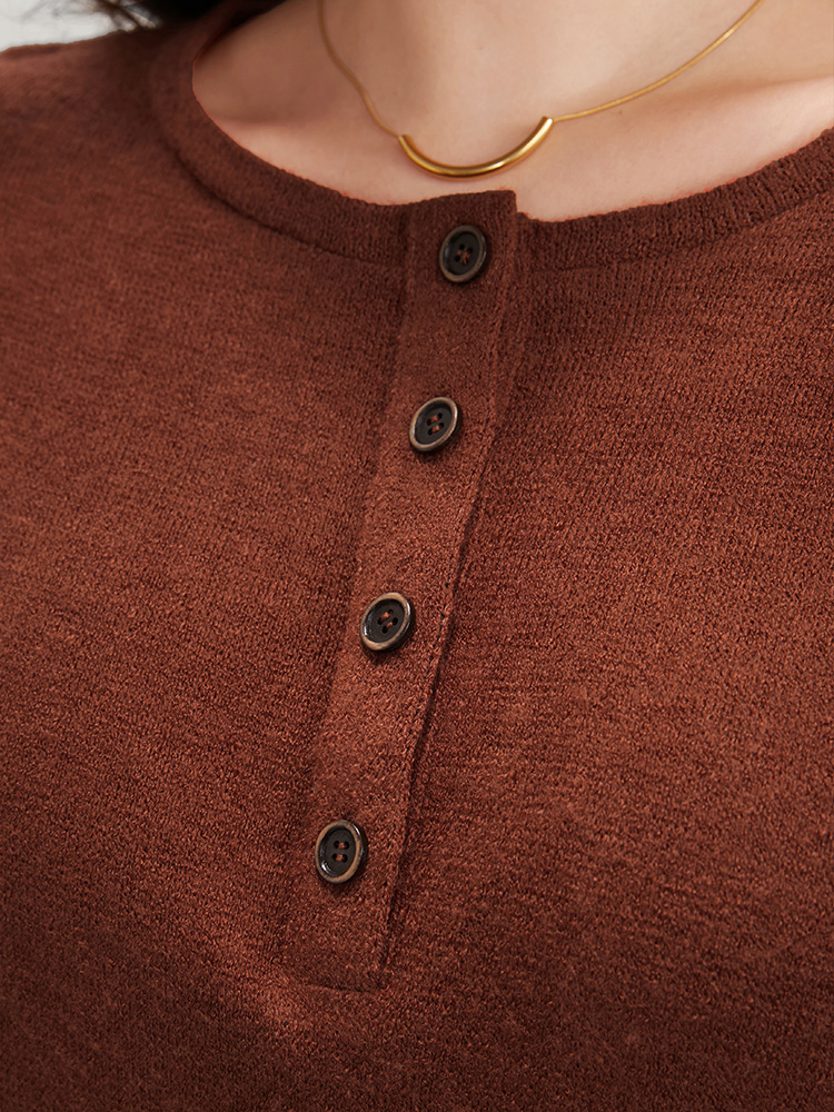 Plus Size Solid Button Up Round Neck Sweatshirt Women Rust Elegant Button Round Neck Dailywear Sweatshirts BloomChic 14-16/1X 
