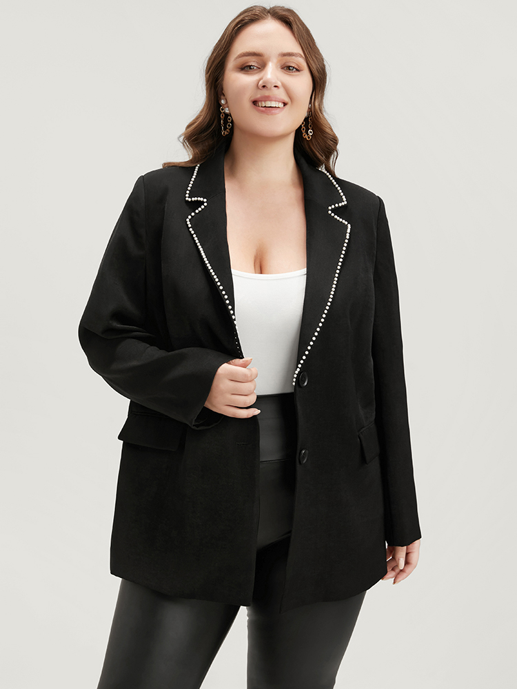 Plus Size Women Work Plain Pocket Regular Sleeve Long Sleeve Suit Collar Pocket Office Blazers BloomChic 