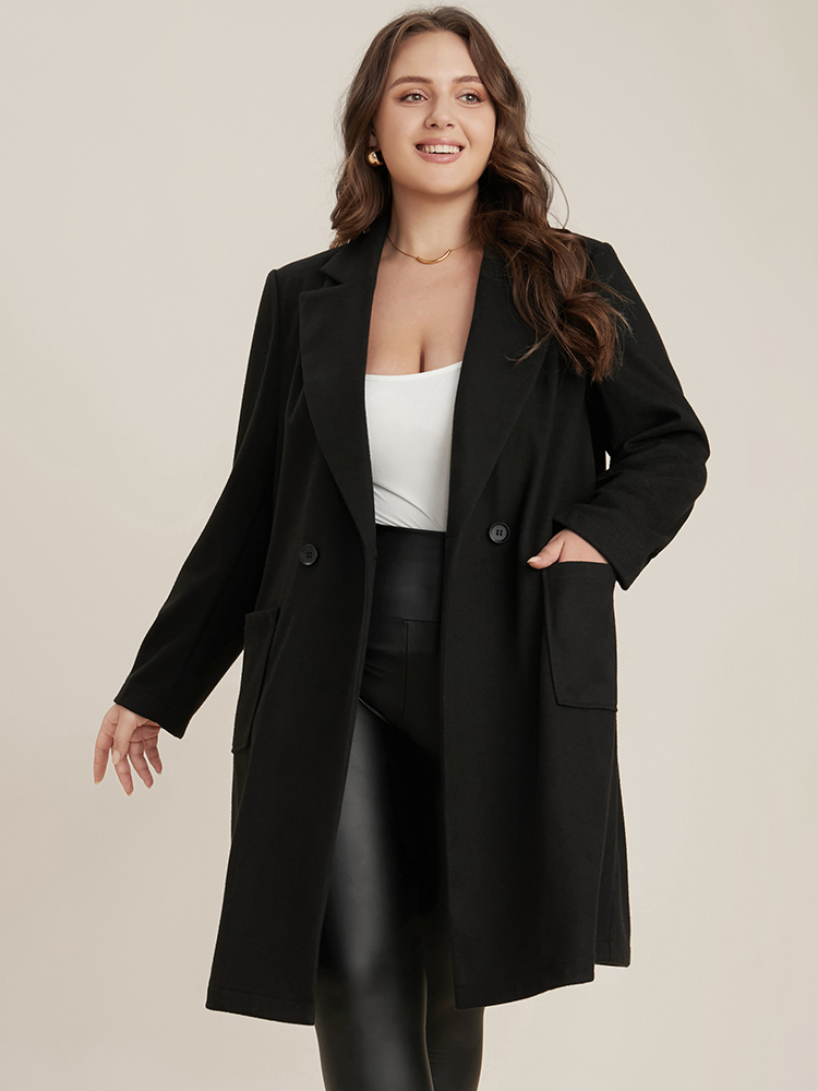Plus Size Women Dailywear Plain Double-Breasted Pocket Casual Coats BloomChic 