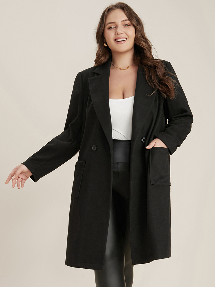 Plus Size Women Dailywear Plain Double-Breasted Pocket Casual Coats BloomChic 