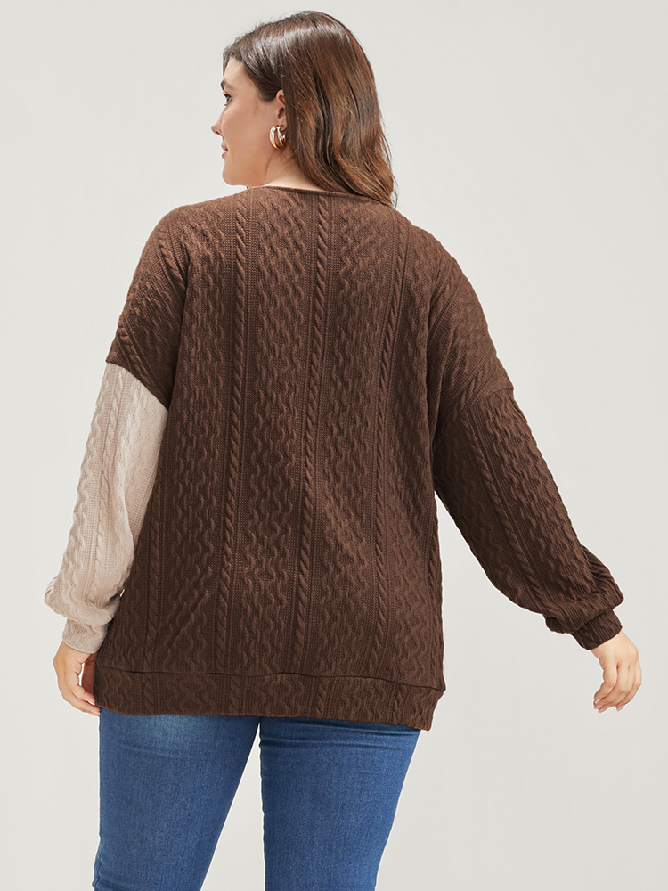 Plus Size Colorblock Contrast Surplice Neck Drop Shoulder Sweatshirt Women Multicolor Elegant Patchwork V-neck Dailywear Sweatshirts BloomChic 14-16/1X 