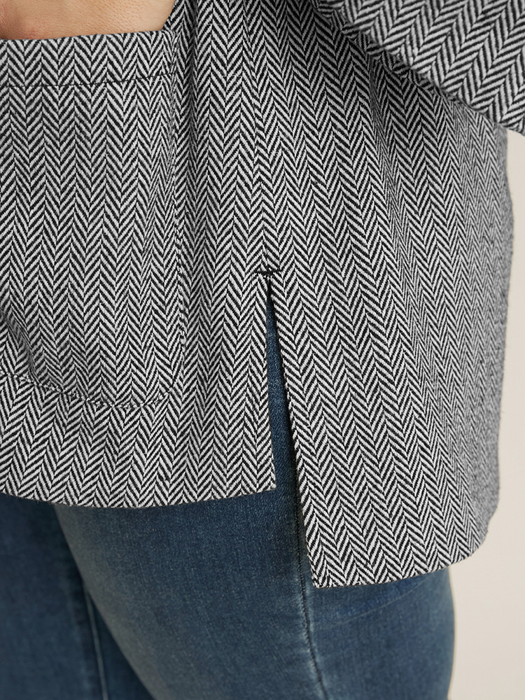 Plus Size Chevron Pattern Pocket Split Hem Drawstring Coat Women Black At the Office Drawstring Ladies Work Winter Coats BloomChic 14-16/1X 