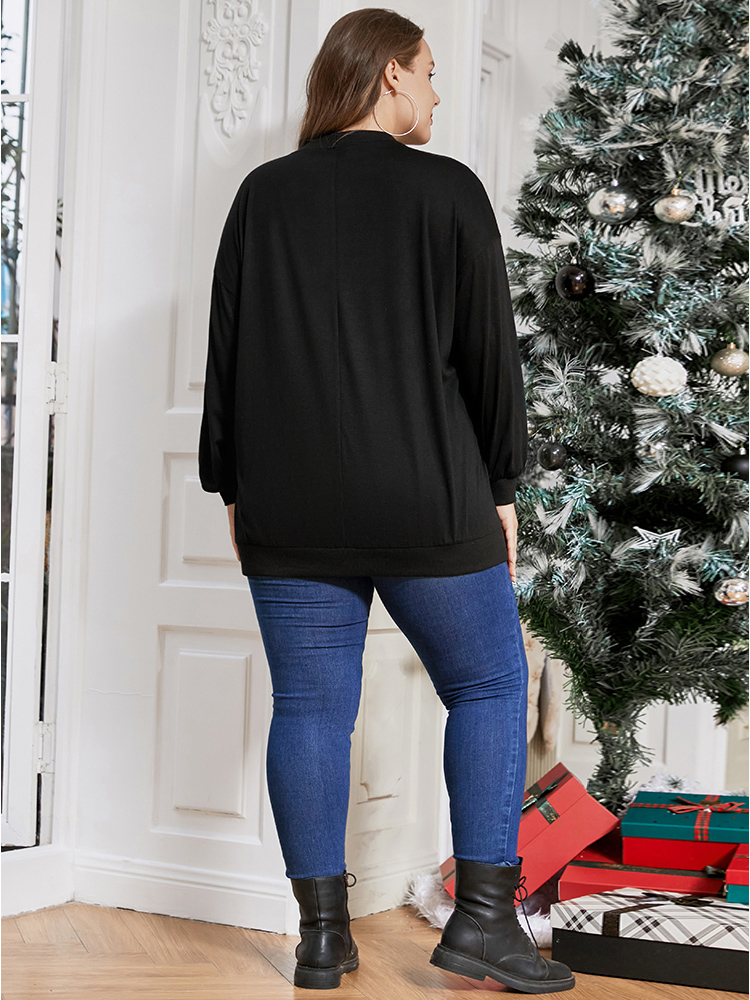 Plus Size Tree & Letter Print Drop Shoulder Sweatshirt Women Black Casual Printed Dailywear Sweatshirts BloomChic 14-16/1X 