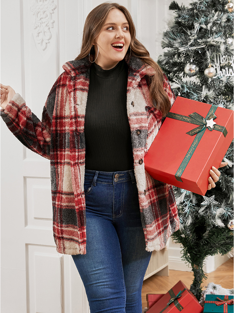 Plus Size Women Dailywear Plaid Button Pocket Casual Coats BloomChic 