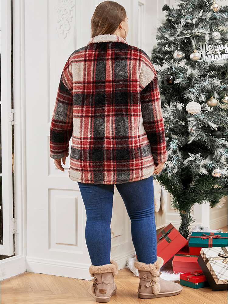 Plus Size Women Dailywear Plaid Button Pocket Casual Coats BloomChic 