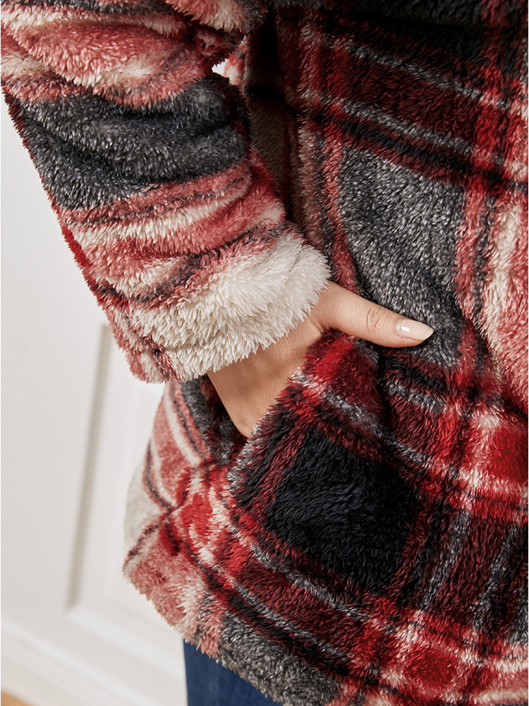 Plus Size Women Dailywear Plaid Button Pocket Casual Coats BloomChic 