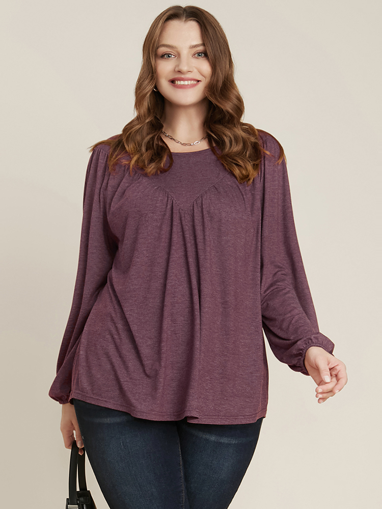 Plus Size Women Dailywear Plain Plain Lantern Sleeve Long Sleeve Round Neck Elegant Blouses BloomChic 