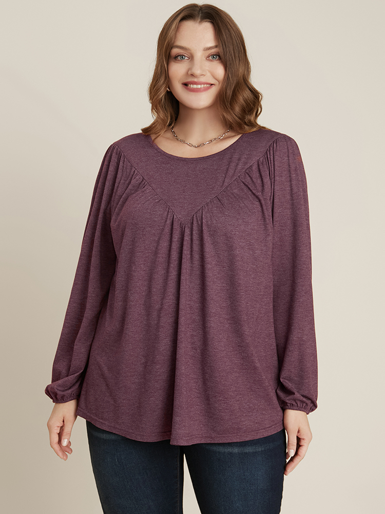 Plus Size Women Dailywear Plain Plain Lantern Sleeve Long Sleeve Round Neck Elegant Blouses BloomChic 