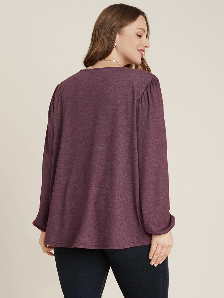Plus Size Women Dailywear Plain Plain Lantern Sleeve Long Sleeve Round Neck Elegant Blouses BloomChic 