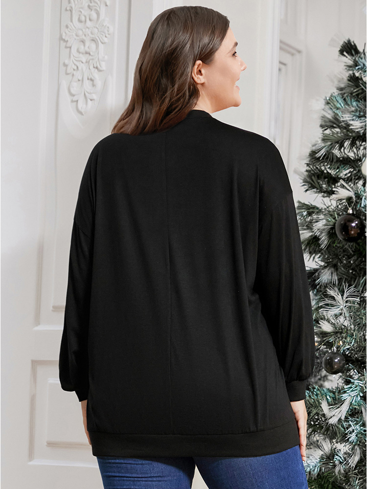 Plus Size Tree & Letter Print Drop Shoulder Sweatshirt Women Black Casual Printed Dailywear Sweatshirts BloomChic 14-16/1X 
