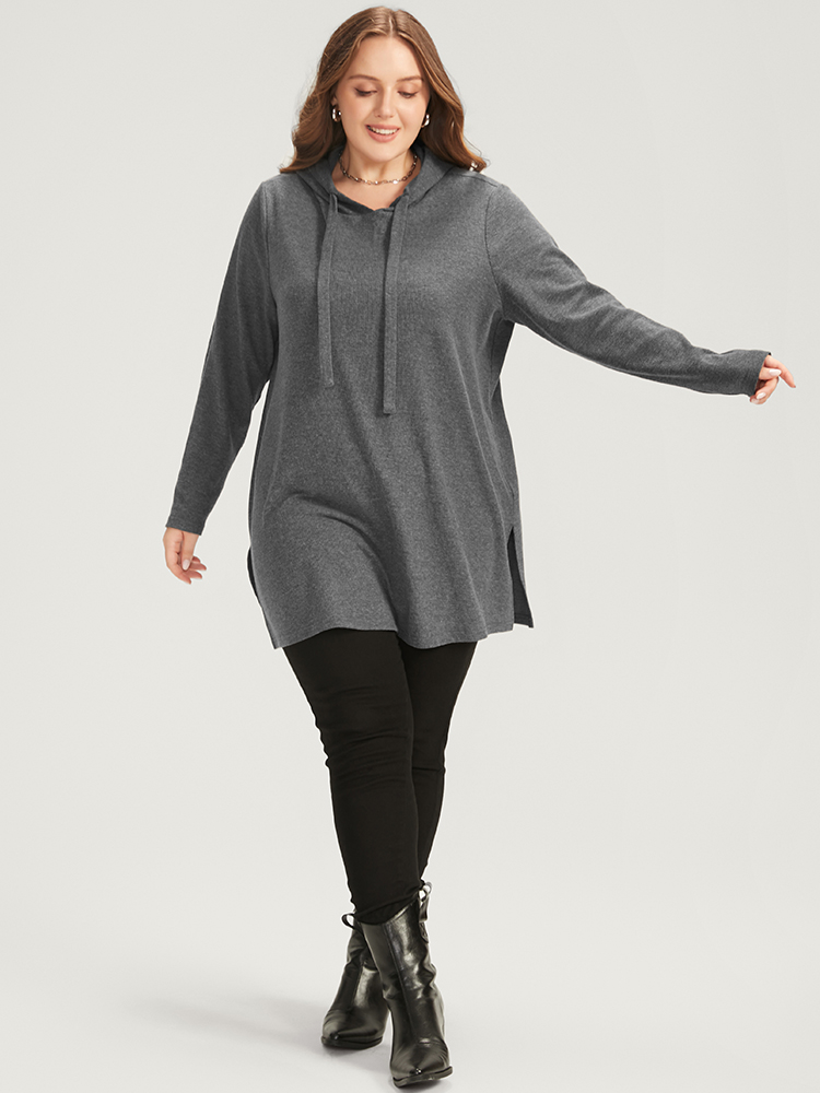 Plus Size Women Dailywear Plain Regular Regular Sleeve Long Sleeve Hooded Casual Sweatshirts BloomChic 