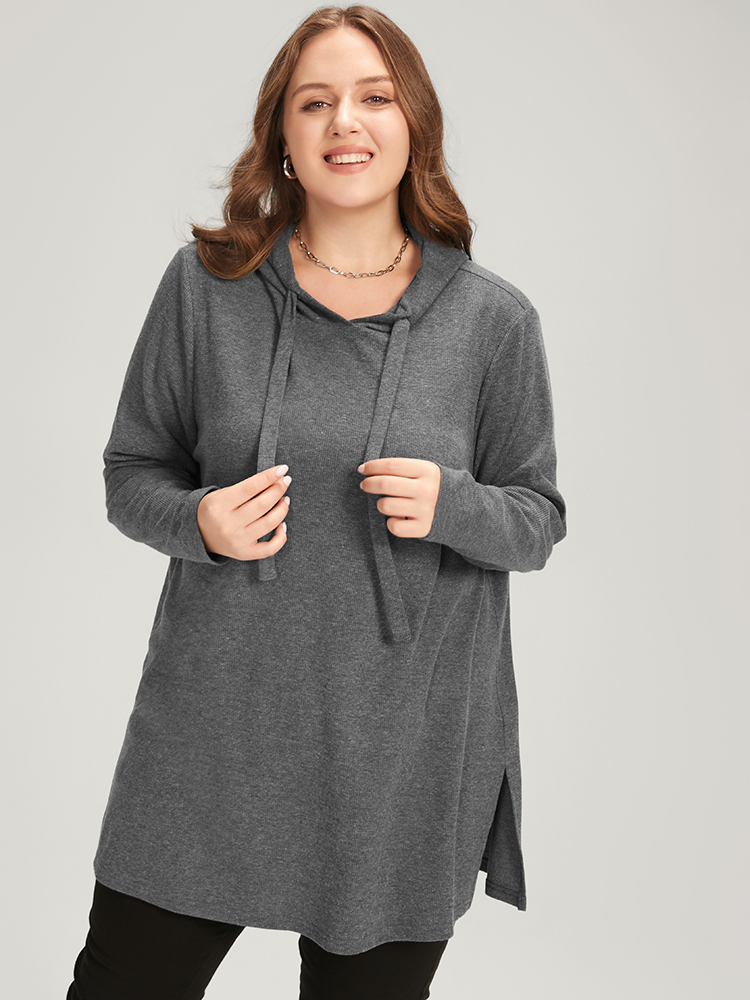 Plus Size Women Dailywear Plain Regular Regular Sleeve Long Sleeve Hooded Casual Sweatshirts BloomChic 