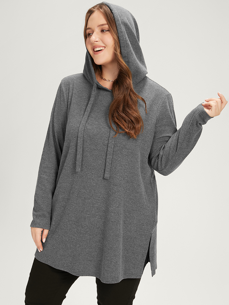 Plus Size Women Dailywear Plain Regular Regular Sleeve Long Sleeve Hooded Casual Sweatshirts BloomChic 