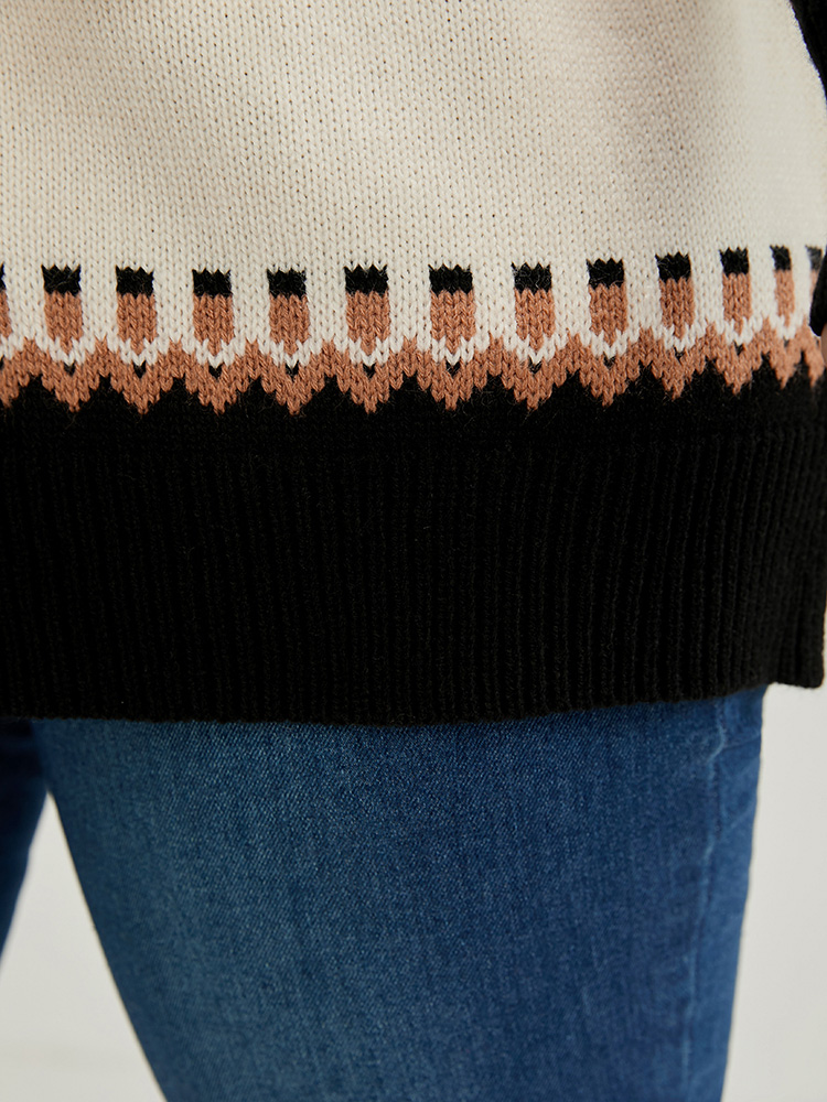 Plus Size Fair Isle Pointelle Knit Belted Jacquard Button Front Cardigan Multicolor Women Casual Loose Long Sleeve Dailywear Cardigans BloomChic 18-20/2X 