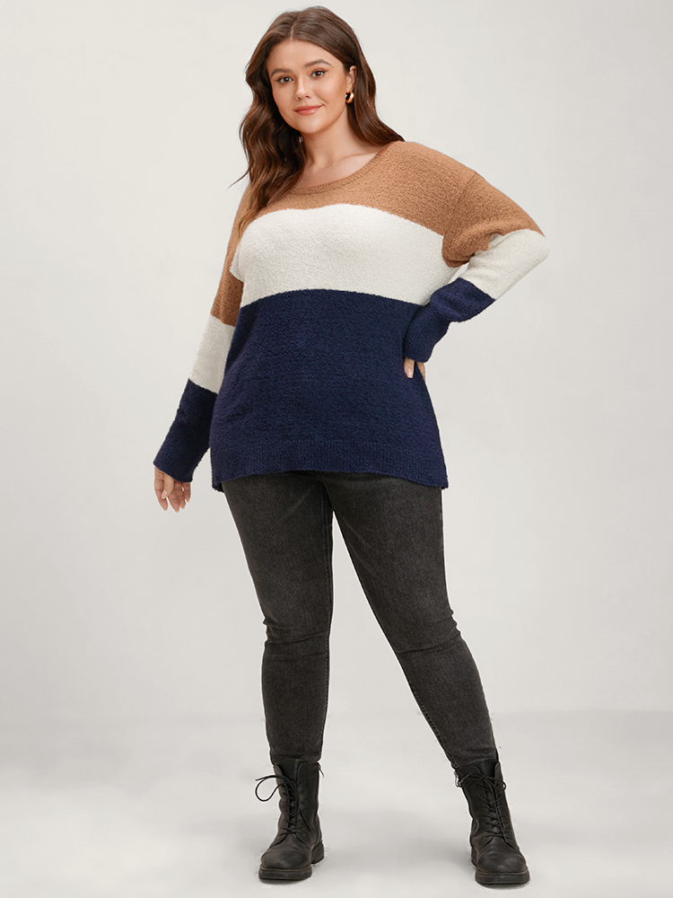 Colorblock Contrast Super Soft Knit Round Neck Knit Top BloomChic 