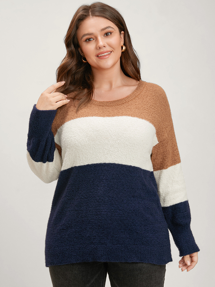 Colorblock Contrast Super Soft Knit Round Neck Knit Top BloomChic 