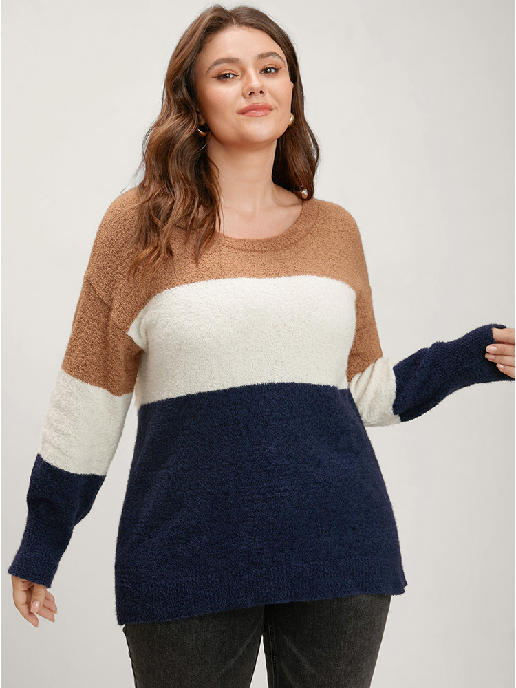 Colorblock Contrast Super Soft Knit Round Neck Knit Top BloomChic 