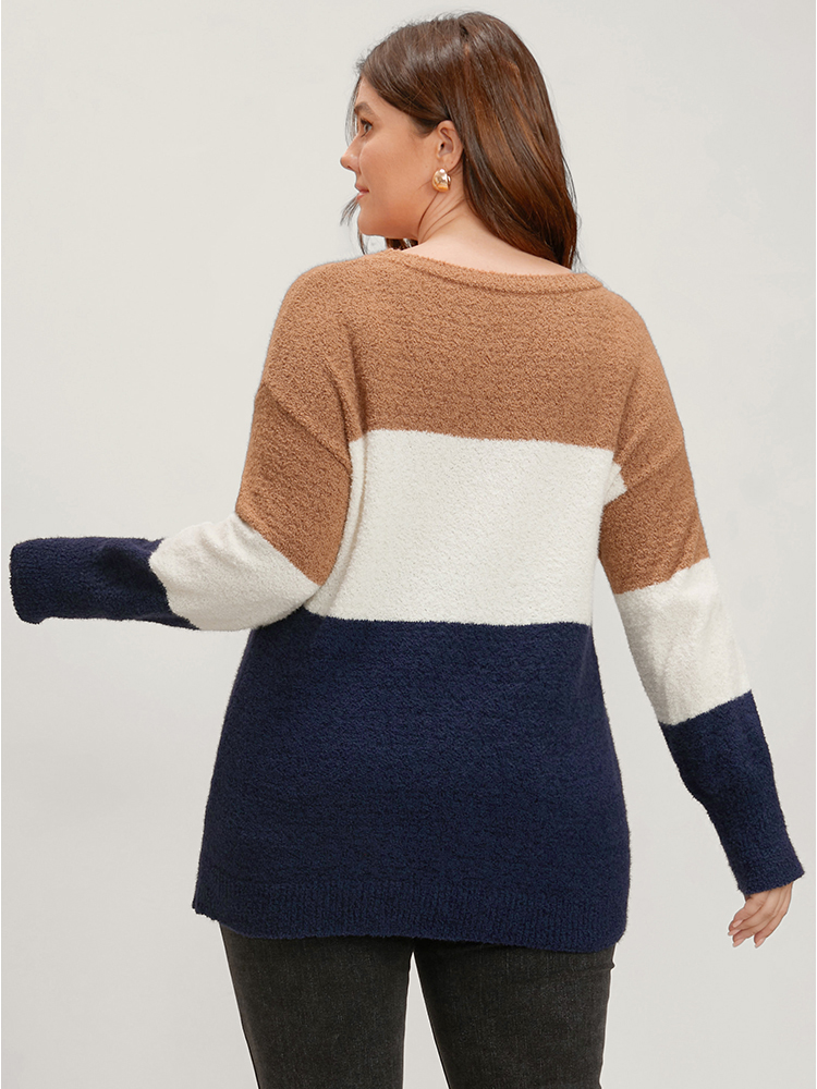 Colorblock Contrast Super Soft Knit Round Neck Knit Top BloomChic 