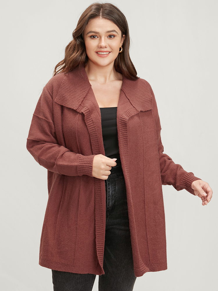 

Plus Size Solid Soft Sexy Yarn Knit Lapel Collar Open Front Cardigan Maroon Women Casual Loose Long Sleeve Dailywear Cardigans BloomChic