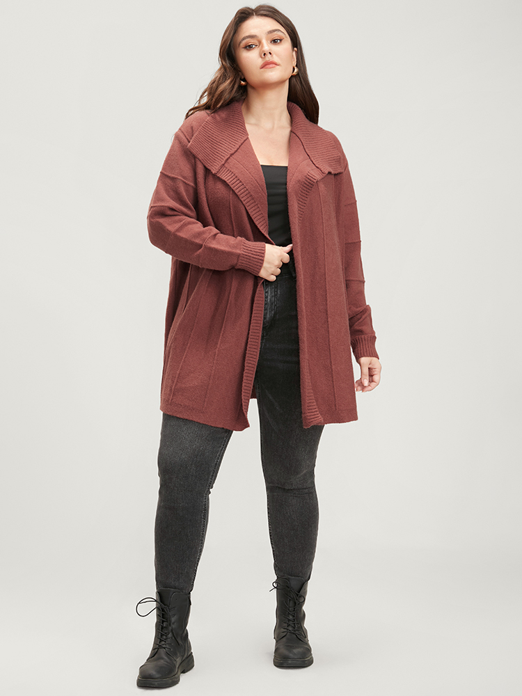 

Plus Size Solid Soft Sexy Yarn Knit Lapel Collar Open Front Cardigan Maroon Women Casual Loose Long Sleeve Dailywear Cardigans BloomChic