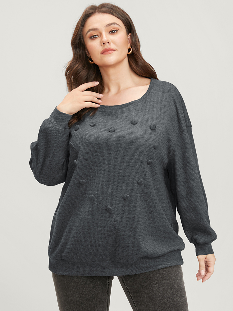 

Plus Size Solid Button Detail Round Neck Waffle Knit Sweatshirt Women DimGray Elegant Button Round Neck Dailywear Sweatshirts BloomChic