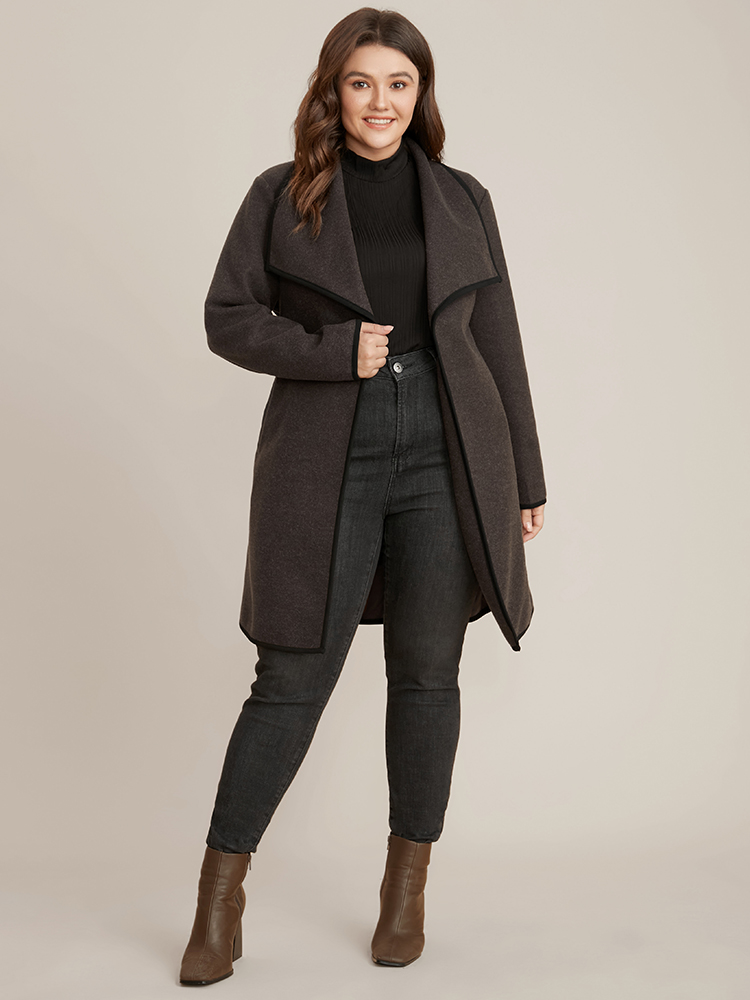 Plus Size Women Work Plain Belted Pocket Office Coats BloomChic 