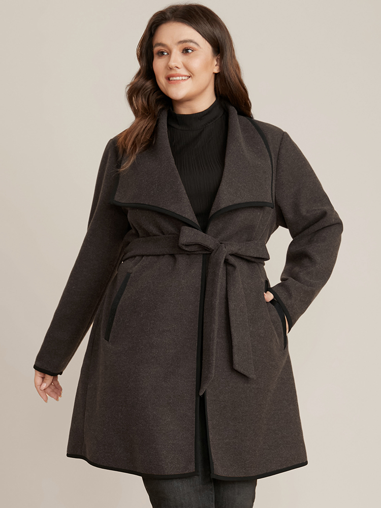 Plus Size Women Work Plain Belted Pocket Office Coats BloomChic 