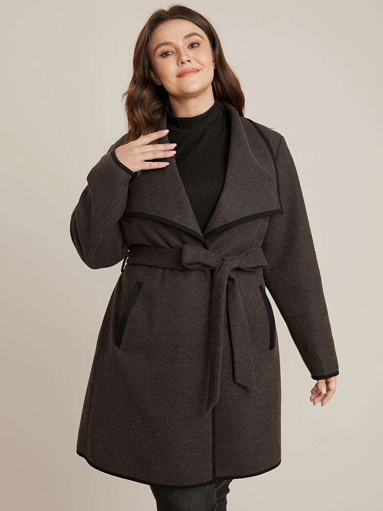 Plus Size Women Work Plain Belted Pocket Office Coats BloomChic 