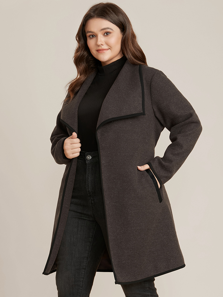 Plus Size Women Work Plain Belted Pocket Office Coats BloomChic 