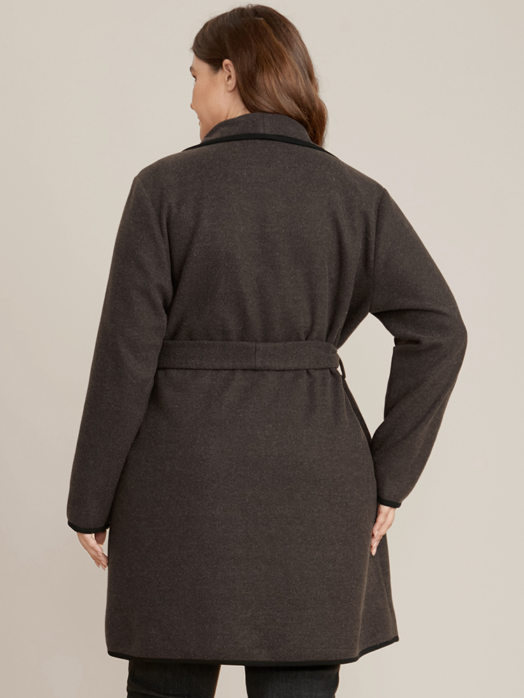 Plus Size Women Work Plain Belted Pocket Office Coats BloomChic 