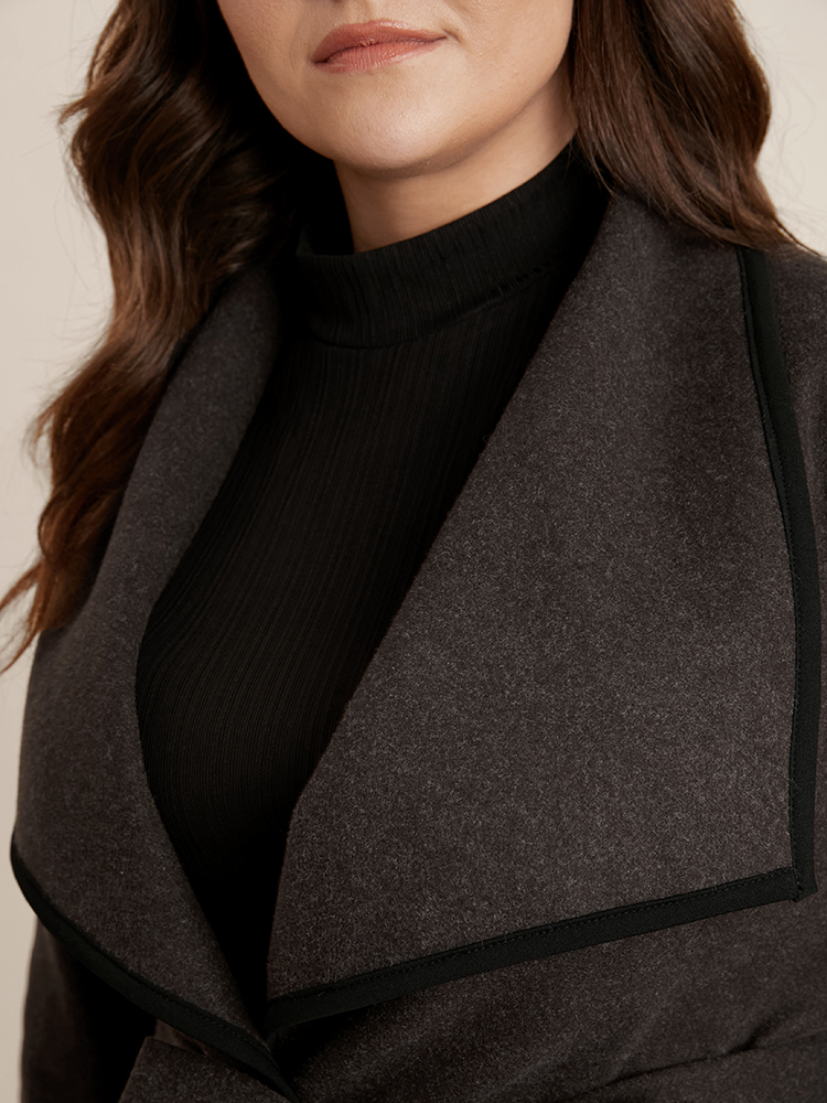 Plus Size Women Work Plain Belted Pocket Office Coats BloomChic 