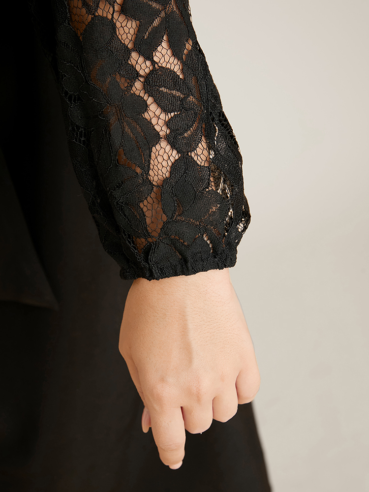 Plus Size Women Going out Plain Patchwork Regular Sleeve Long Sleeve Round Neck Pocket Belt Glamour Dresses BloomChic 