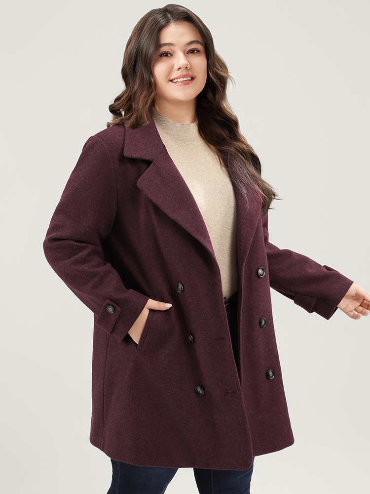 

Plus Size Solid Suit Collar Pocket Double Breasted Blazer Women Burgundy Casual Double-Breasted Ladies Dailywear Winter Coats BloomChic