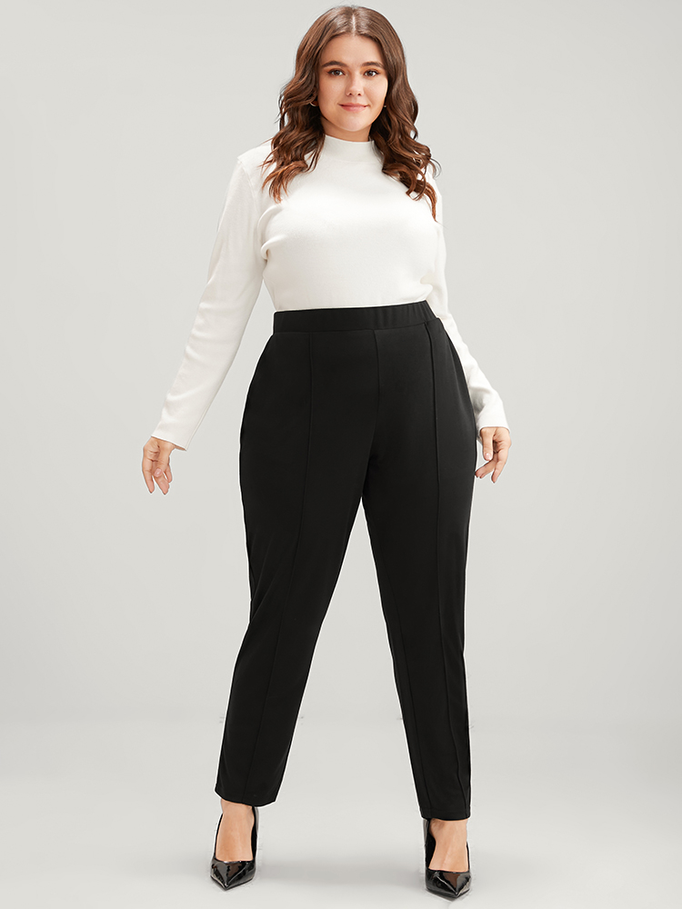 

Plus Size Solid Elastic Waist Pocket Leggings Women Black Office Bodycon High Rise Work Pants BloomChic