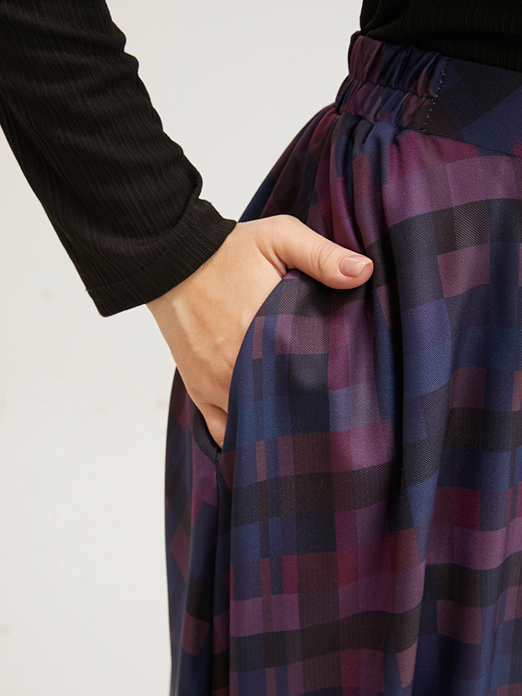 Plus Size Plaid Contrast Elastic Waist Pocket Skirt Women Multicolor Elegant Elastic Waist Loose No stretch Pocket Dailywear Skirts BloomChic 30/6X 
