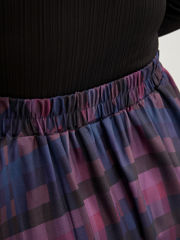 Plus Size Plaid Contrast Elastic Waist Pocket Skirt Women Multicolor Elegant Elastic Waist Loose No stretch Pocket Dailywear Skirts BloomChic 30/6X 