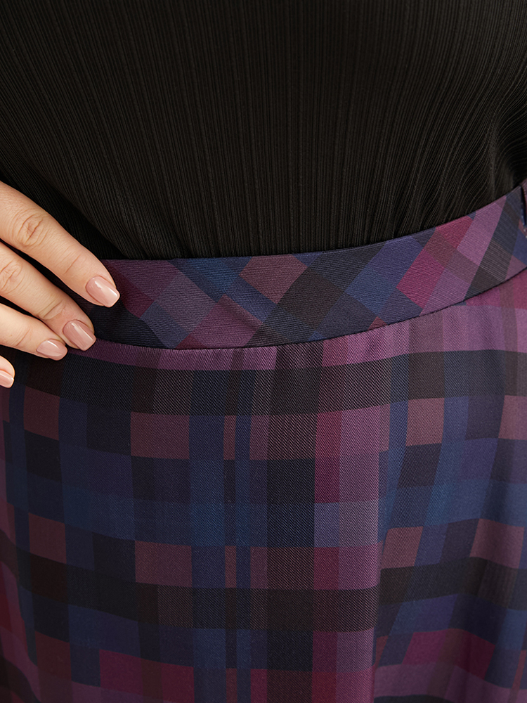 Plus Size Plaid Contrast Elastic Waist Pocket Skirt Women Multicolor Elegant Elastic Waist Loose No stretch Pocket Dailywear Skirts BloomChic 30/6X 