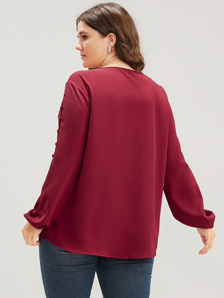 

Plus Size Scarlet Solid Round Neck Button Detail Blouse Women Elegant Long Sleeve Round Neck Dailywear Blouses BloomChic