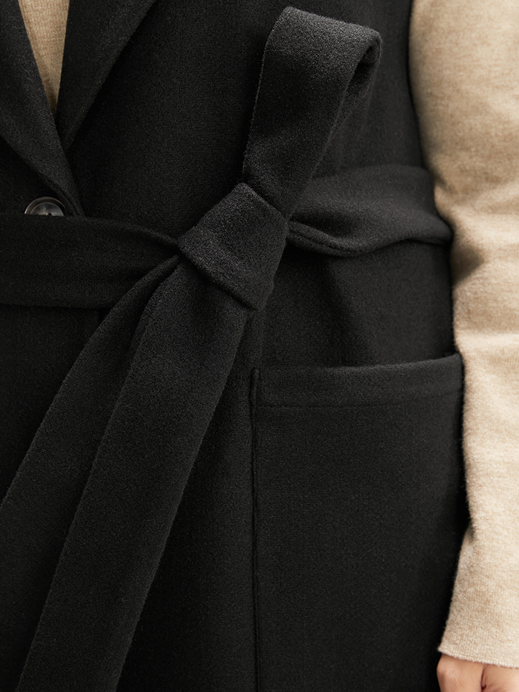 Plus Size Solid Suit Collar Pocket Belted Sleeveless Coat Women Black Office Cross straps Ladies Work Winter Coats BloomChic 18-20/2X 