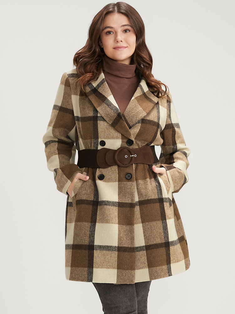 

Plus Size Plaid Suit Collar Double Breasted Pocket Blazer Women Chocolate Casual Button Ladies Dailywear Winter Coats BloomChic