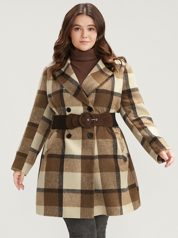 Plus Size Plaid Suit Collar Double Breasted Pocket Blazer Women Chocolate Casual Button Ladies Dailywear Winter Coats BloomChic 12/L 
