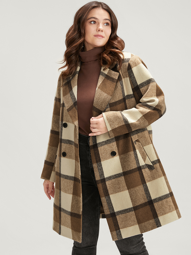 

Plus Size Plaid Suit Collar Double Breasted Pocket Blazer Women Chocolate Casual Button Ladies Dailywear Winter Coats BloomChic