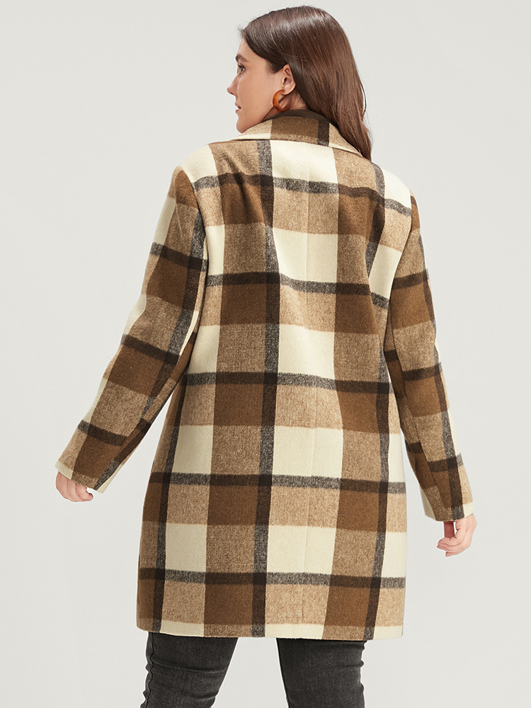 Plus Size Plaid Suit Collar Double Breasted Pocket Blazer Women Chocolate Casual Button Ladies Dailywear Winter Coats BloomChic 12/L 