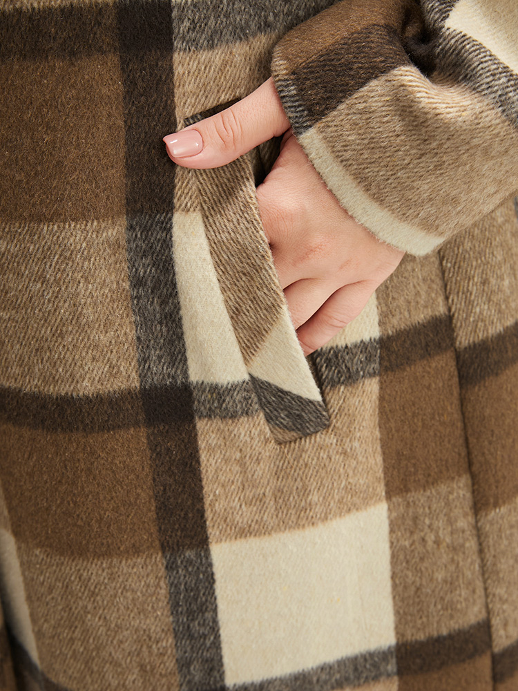 Plus Size Plaid Suit Collar Double Breasted Pocket Blazer Women Chocolate Casual Button Ladies Dailywear Winter Coats BloomChic 12/L 