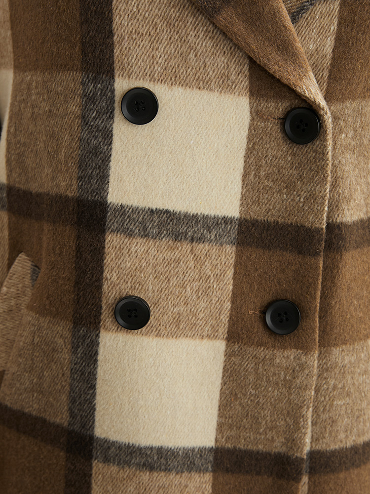 Plus Size Plaid Suit Collar Double Breasted Pocket Blazer Women Chocolate Casual Button Ladies Dailywear Winter Coats BloomChic 12/L 